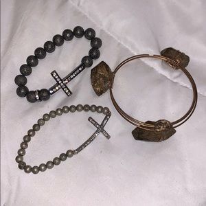 Bracelet stack set, cross, rhinestone, bangle